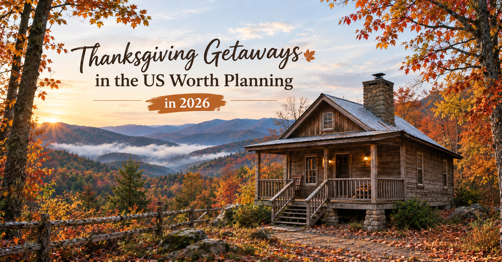 Thanksgiving getaway cabin in autumn mountains